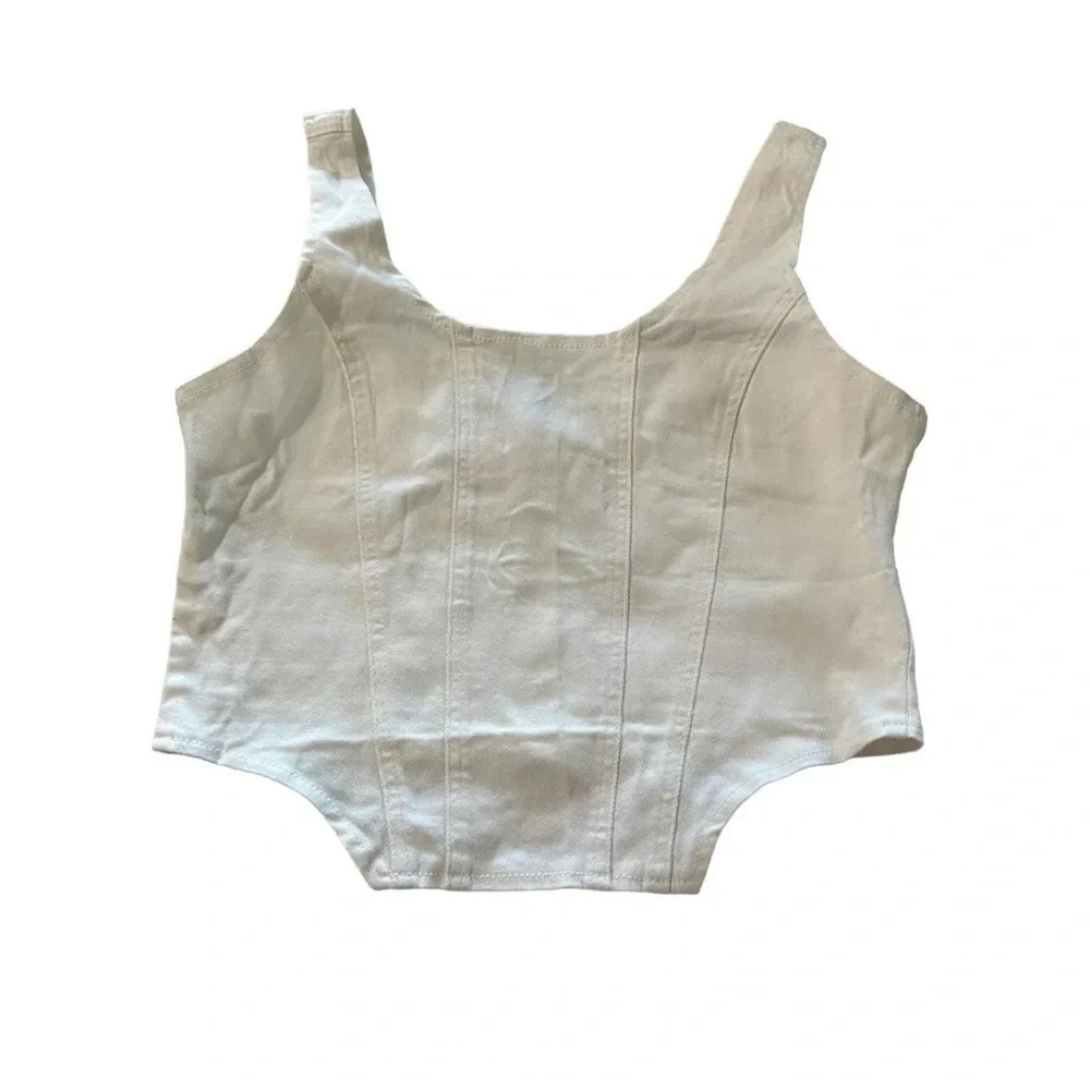 Women's Zip Up Back Asymmetrical Scoop Neck Sleeveless Denim Crop Tank Top